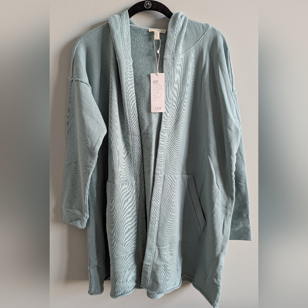 Eileen Fisher Seafoam Green Hooded Open Front Sweatshirt